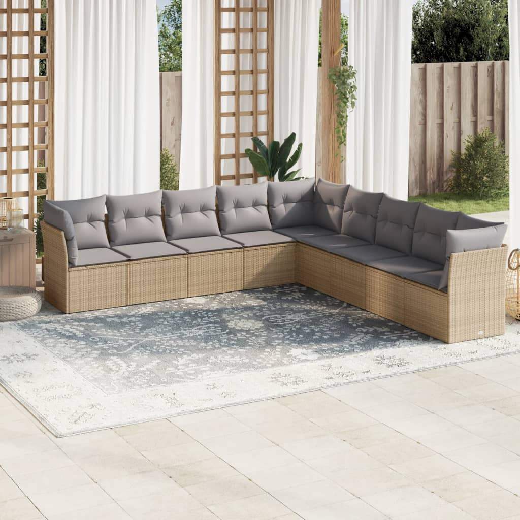 Set Divano da Giardino 9 pz con Cuscini Beige in Polyrattan - homemem39