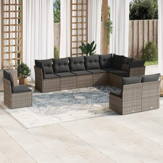 Set Divano da Giardino 10 pz con Cuscini Grigio in Polyrattan - homemem39