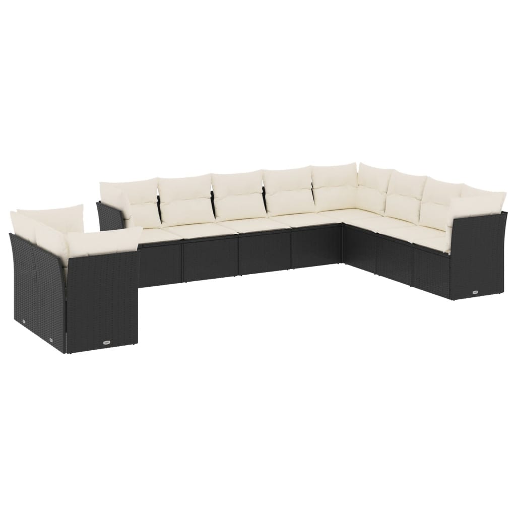 Set Divani da Giardino 10pz con Cuscini in Polyrattan Nero - homemem39