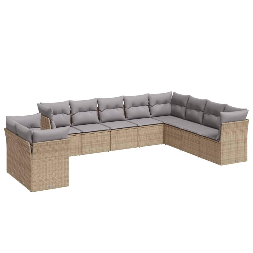 Set Divano da Giardino 10 pz con Cuscini Beige in Polyrattan - homemem39