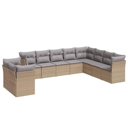 Set Divano da Giardino 10 pz con Cuscini Beige in Polyrattan - homemem39