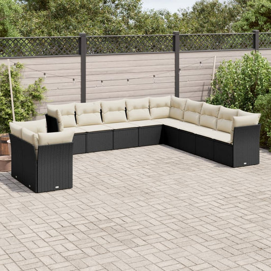 Set Divani da Giardino 11 pz con Cuscini in Polyrattan Nero - homemem39