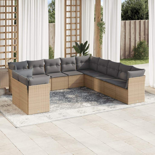 Set Divani da Giardino 11 pz con Cuscini Beige in Polyrattan - homemem39