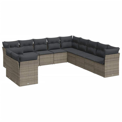 Set Divani da Giardino 11 pz con Cuscini in Polyrattan Grigio - homemem39