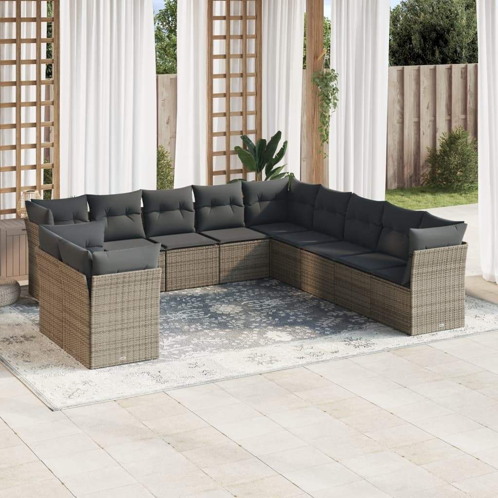 Set Divani da Giardino 11 pz con Cuscini in Polyrattan Grigio - homemem39