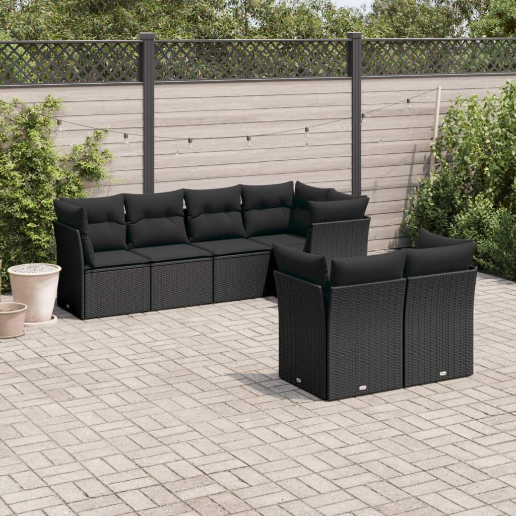 Set Divani da Giardino con Cuscini 7pz Nero Polyrattan - homemem39