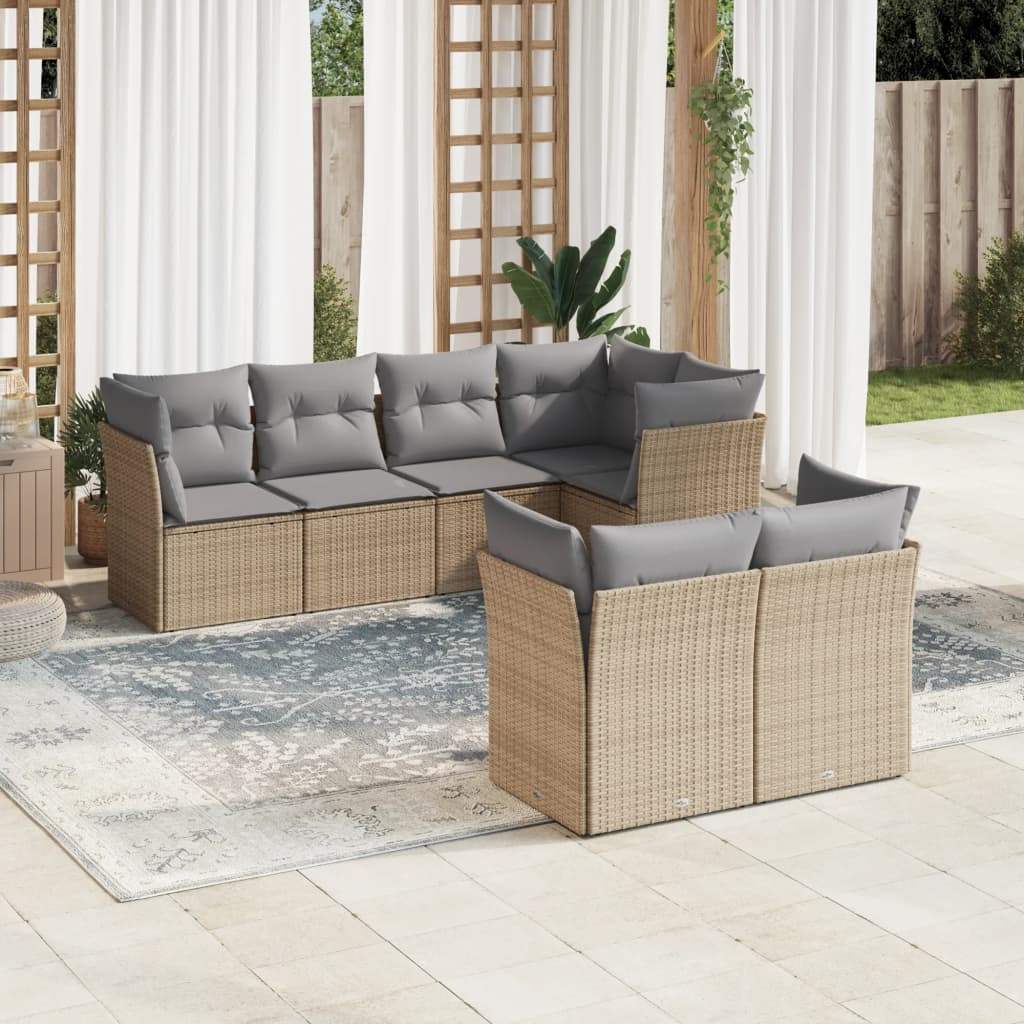 Set Divani da Giardino 7 pz con Cuscini Beige in Polyrattan - homemem39