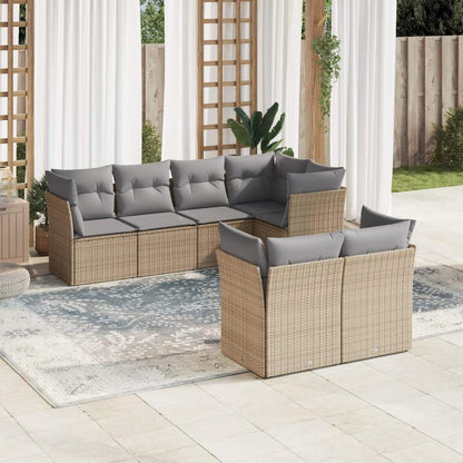 Set Divani da Giardino 7 pz con Cuscini Beige in Polyrattan - homemem39