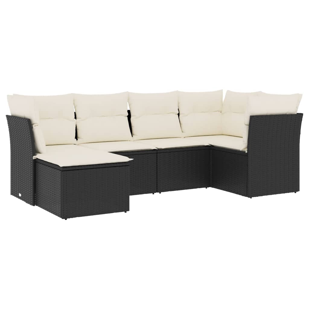 Set Divano da Giardino 6 pz con Cuscini Nero in Polyrattan - homemem39