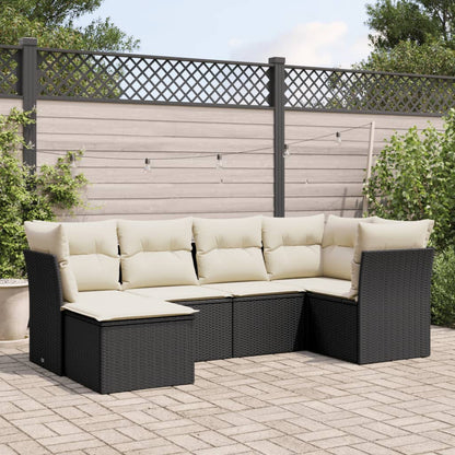 Set Divano da Giardino 6 pz con Cuscini Nero in Polyrattan - homemem39