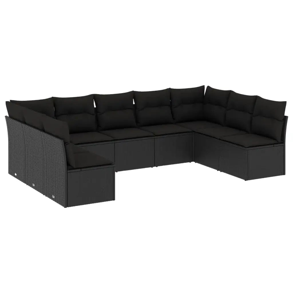 Set Divani da Giardino 9 pz con Cuscini Nero in Polyrattan - homemem39