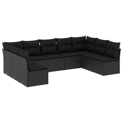 Set Divani da Giardino 9 pz con Cuscini Nero in Polyrattan - homemem39