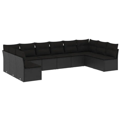 Set Divani da Giardino 10pz con Cuscini in Polyrattan Nero - homemem39