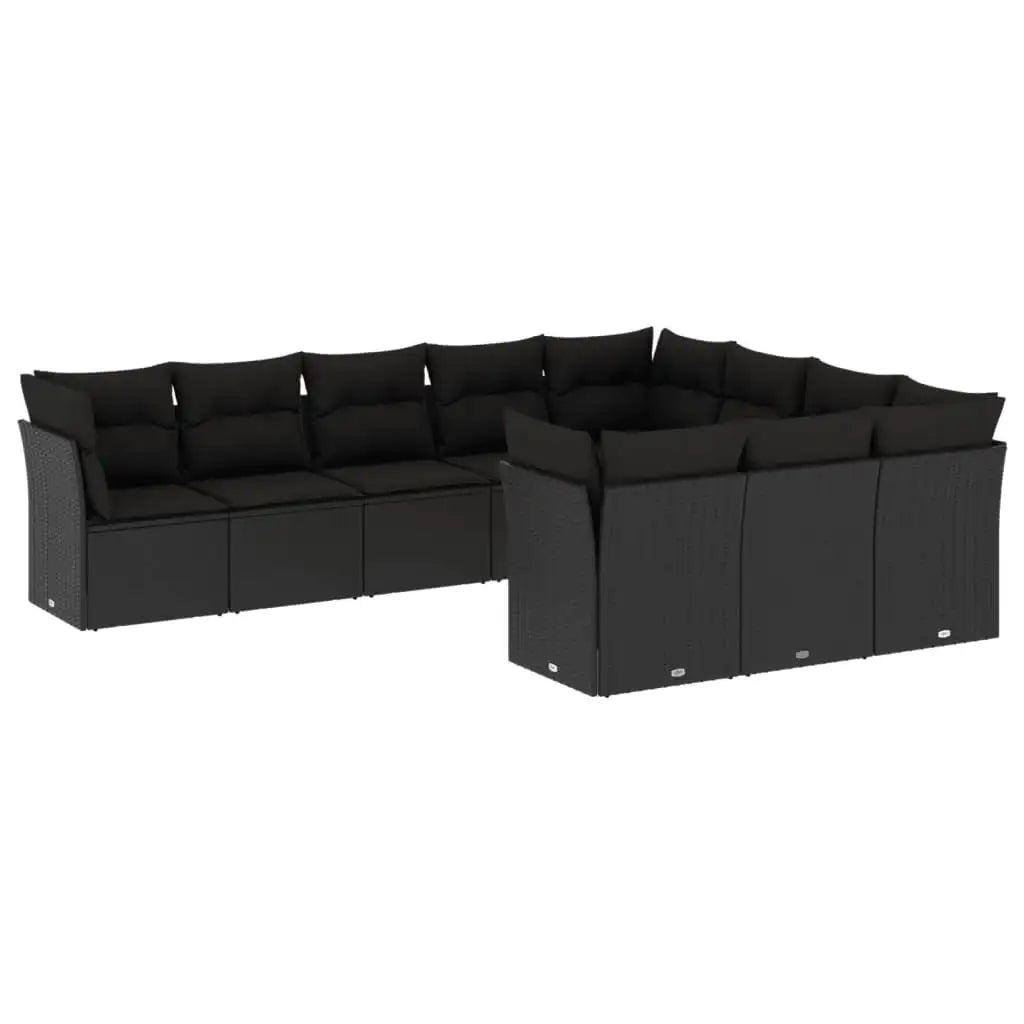 Set Divani da Giardino 10pz con Cuscini in Polyrattan Nero - homemem39