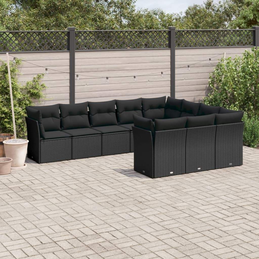 Set Divani da Giardino 10pz con Cuscini in Polyrattan Nero - homemem39