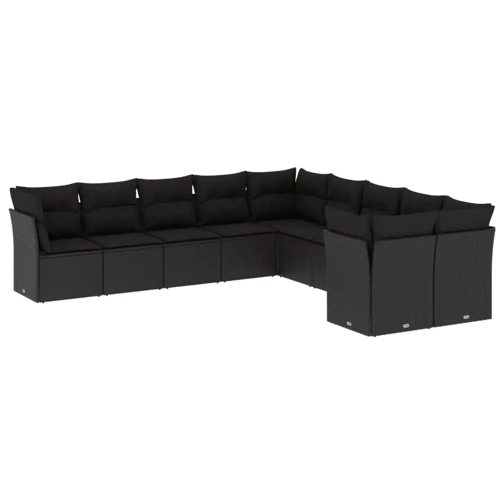 Set Divani da Giardino 10pz con Cuscini in Polyrattan Nero - homemem39