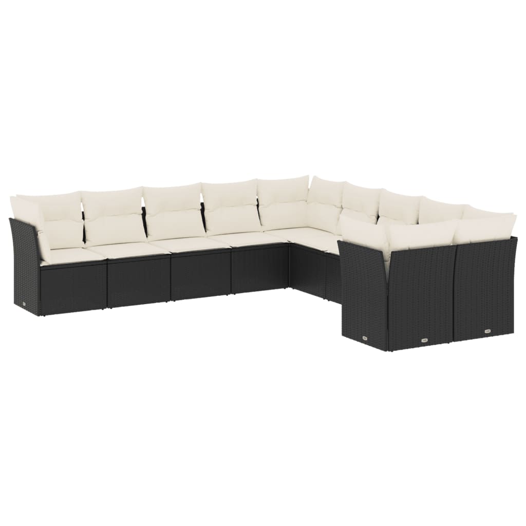 Set Divani da Giardino 10pz con Cuscini in Polyrattan Nero - homemem39