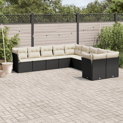 Set Divani da Giardino 10pz con Cuscini in Polyrattan Nero - homemem39