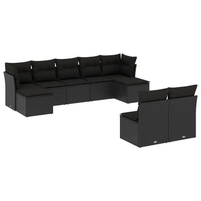 Set Divani da Giardino 9 pz con Cuscini Nero in Polyrattan - homemem39