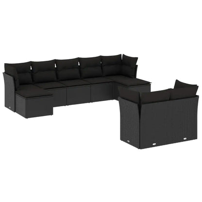 Set Divani da Giardino 9 pz con Cuscini Nero in Polyrattan - homemem39