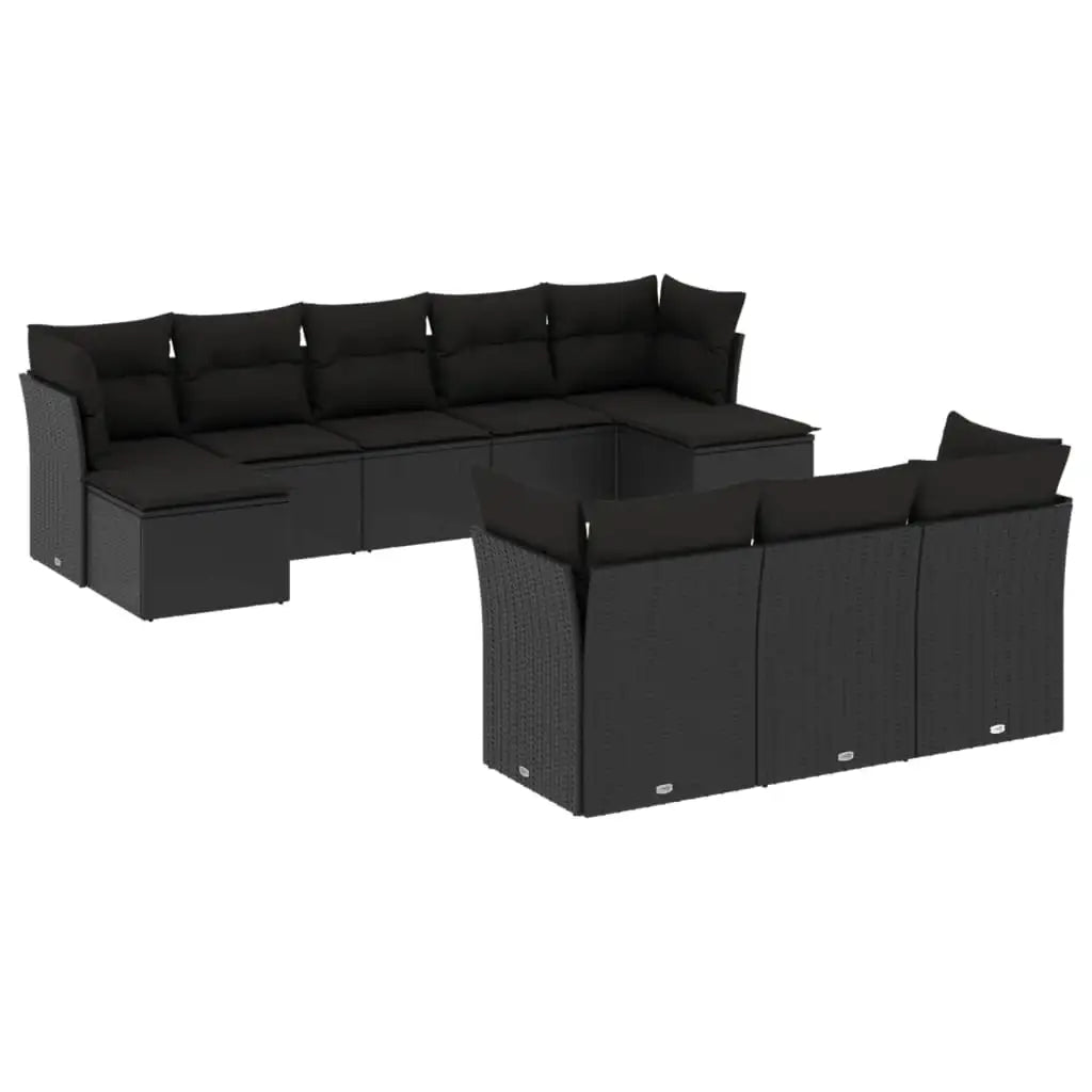Set Divani da Giardino 10pz con Cuscini in Polyrattan Nero - homemem39