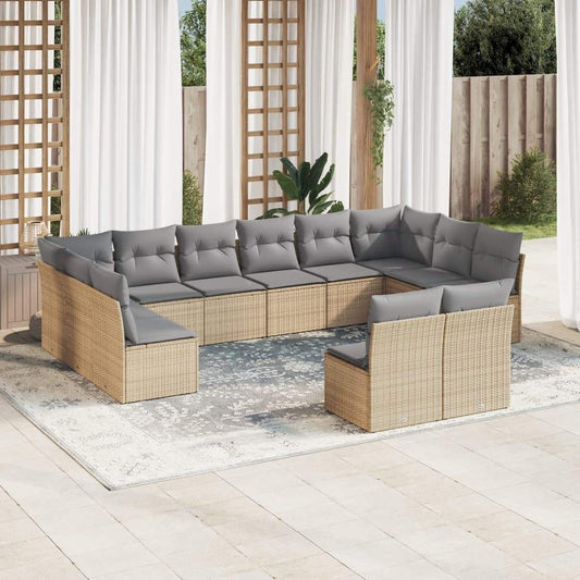 Set Divani da Giardino 12 pz con Cuscini Beige in Polyrattan - homemem39