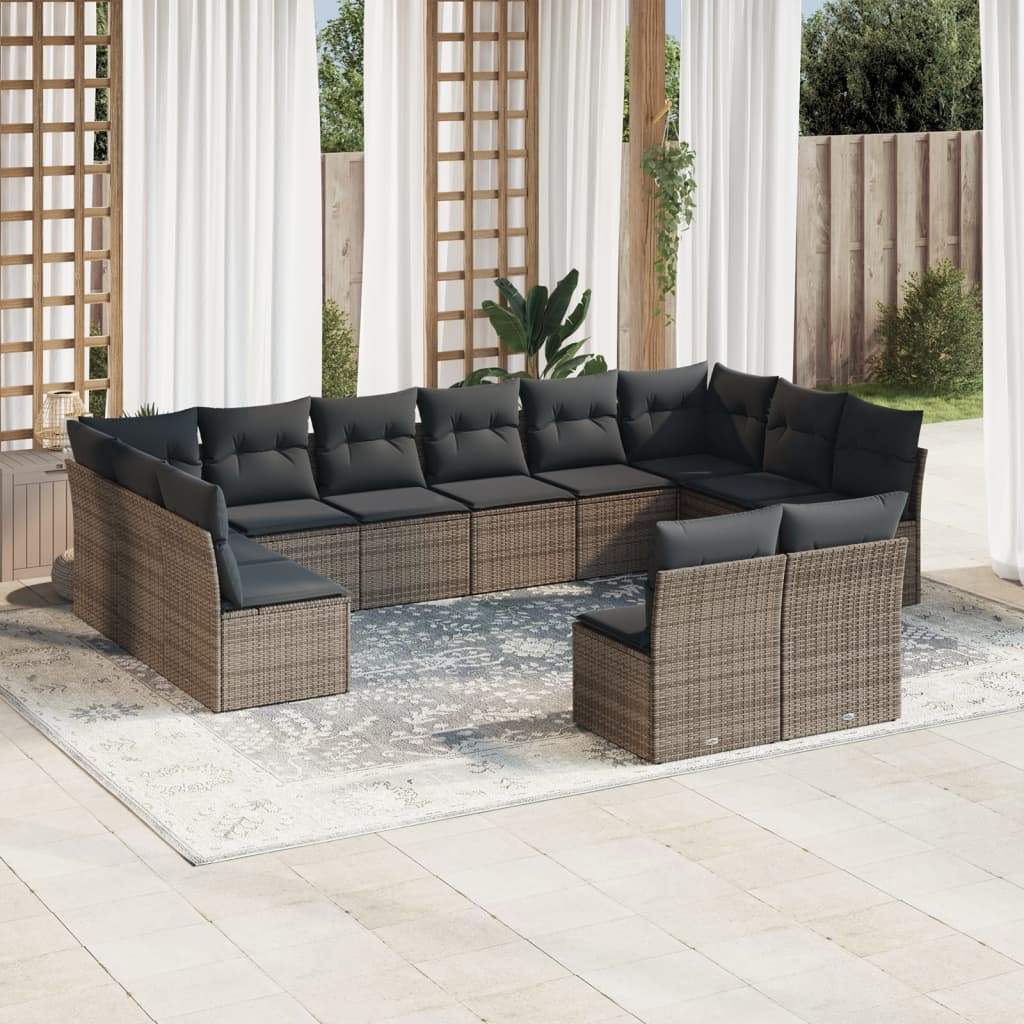 Set Divani da Giardino 12 pz con Cuscini Grigio in Polyrattan - homemem39