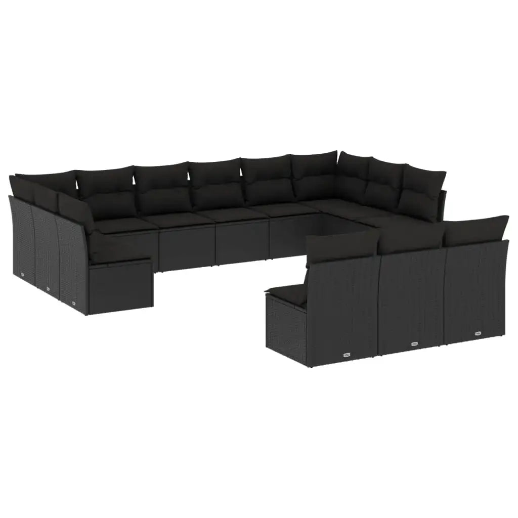 Set Divani da Giardino 13pz con Cuscini Nero in Polyrattan - homemem39