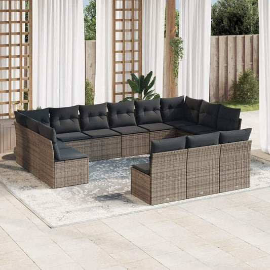 Set Divani da Giardino 13 pz con Cuscini Grigio in Polyrattan - homemem39