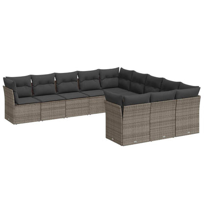 Set Divani da Giardino 11 pz con Cuscini in Polyrattan Grigio - homemem39