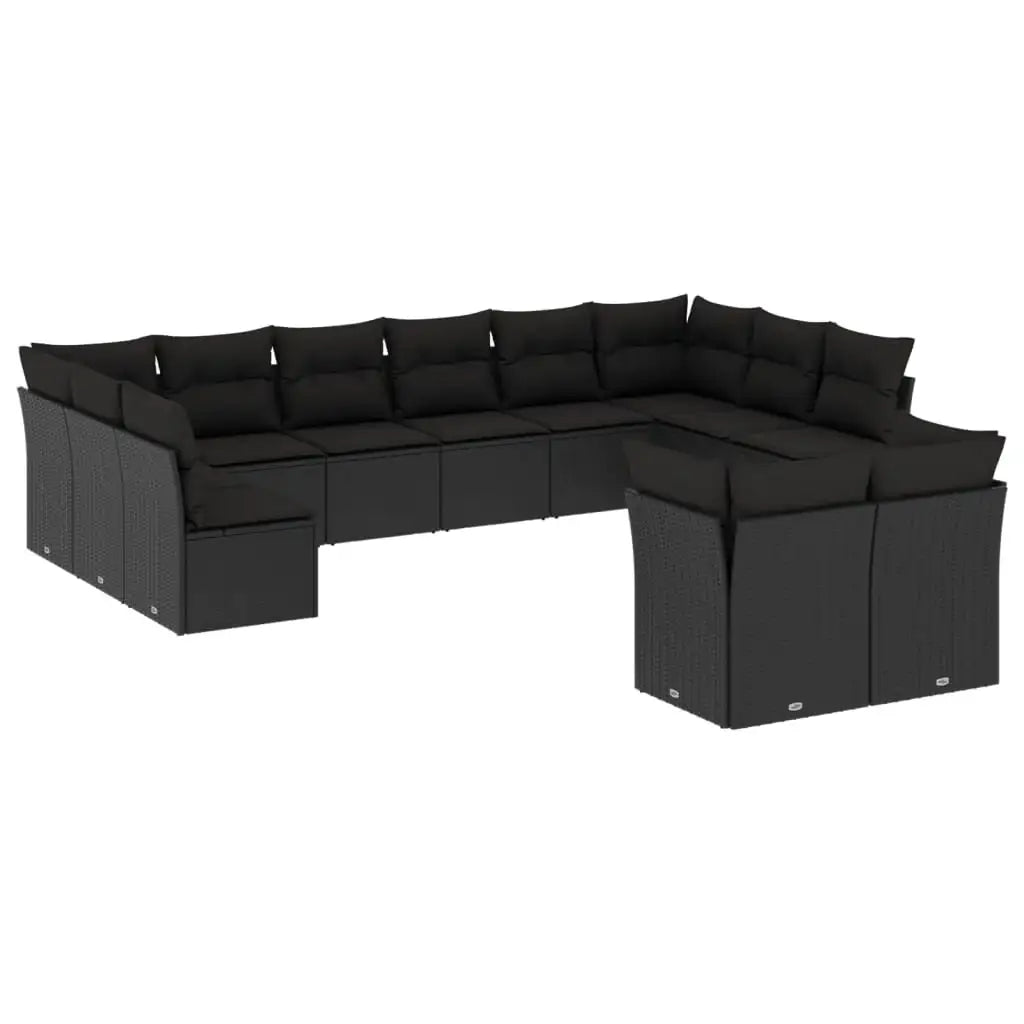 Set Divani da Giardino 12 pz con Cuscini Nero in Polyrattan - homemem39