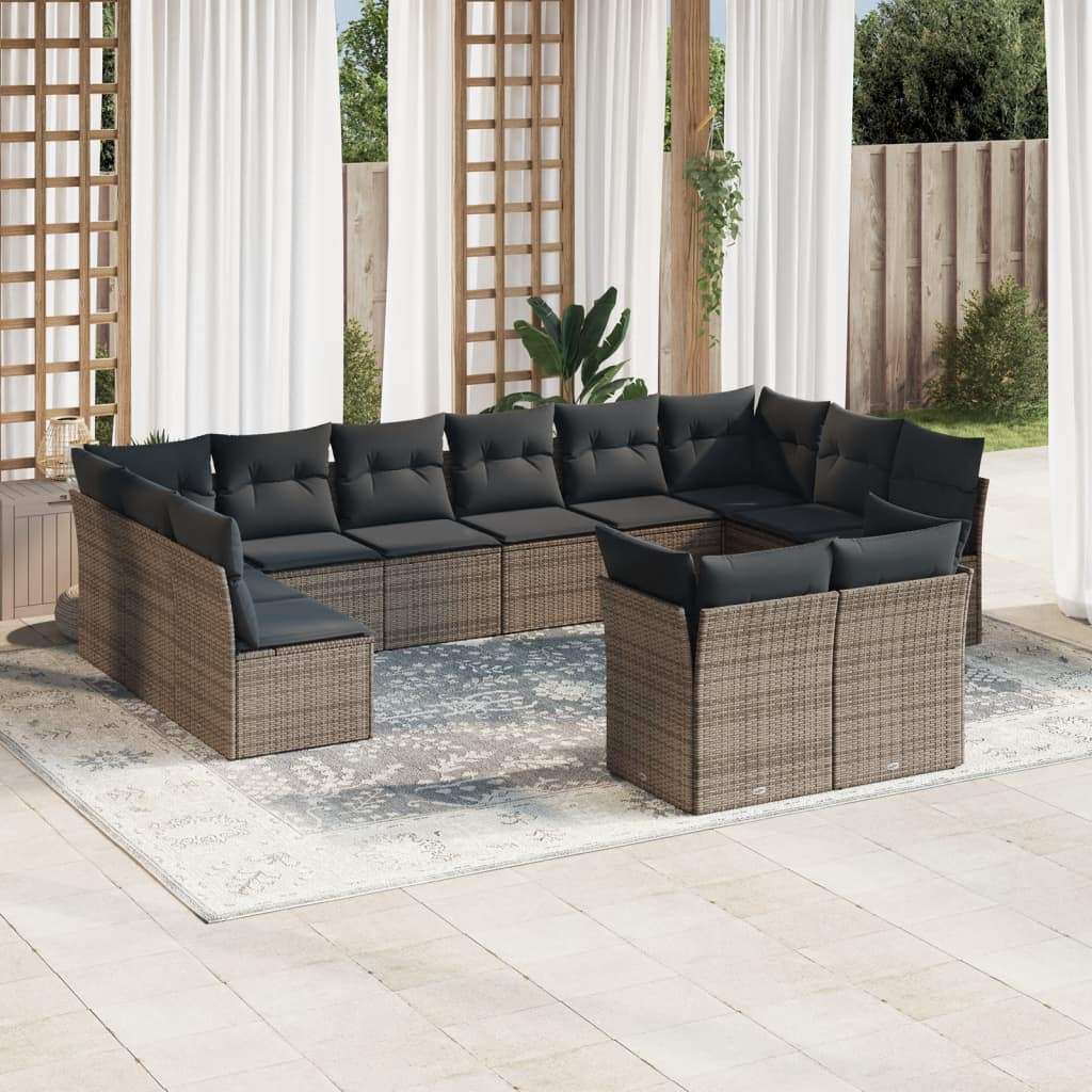 Set Divani da Giardino 12 pz con Cuscini Grigio in Polyrattan - homemem39