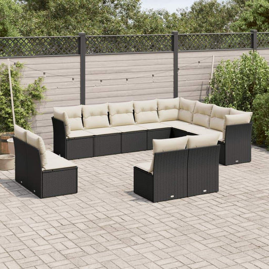 Set Divani da Giardino 12 pz con Cuscini Nero in Polyrattan - homemem39