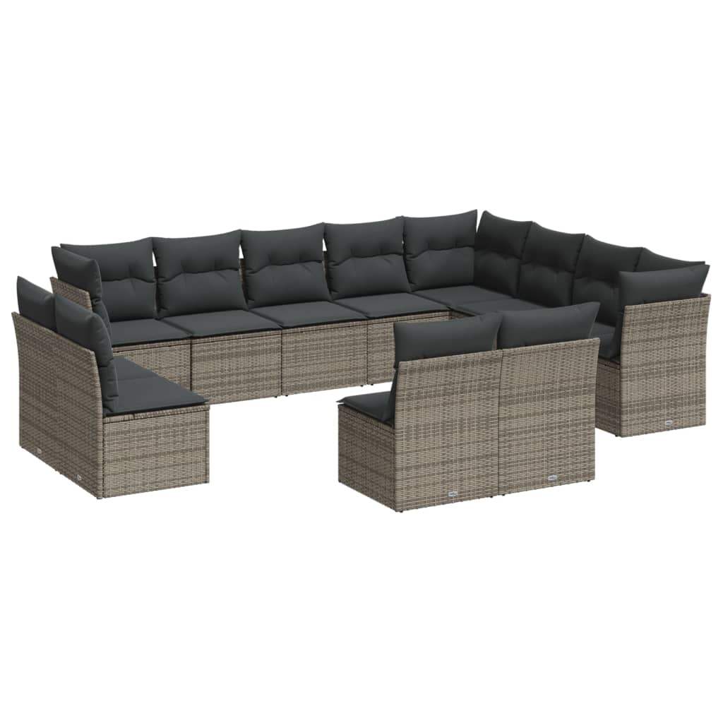 Set Divani da Giardino 12 pz con Cuscini Grigio in Polyrattan - homemem39