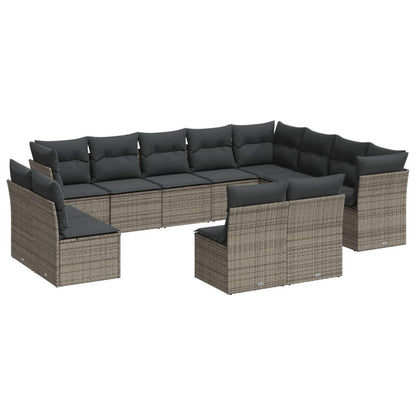 Set Divani da Giardino 12 pz con Cuscini Grigio in Polyrattan - homemem39