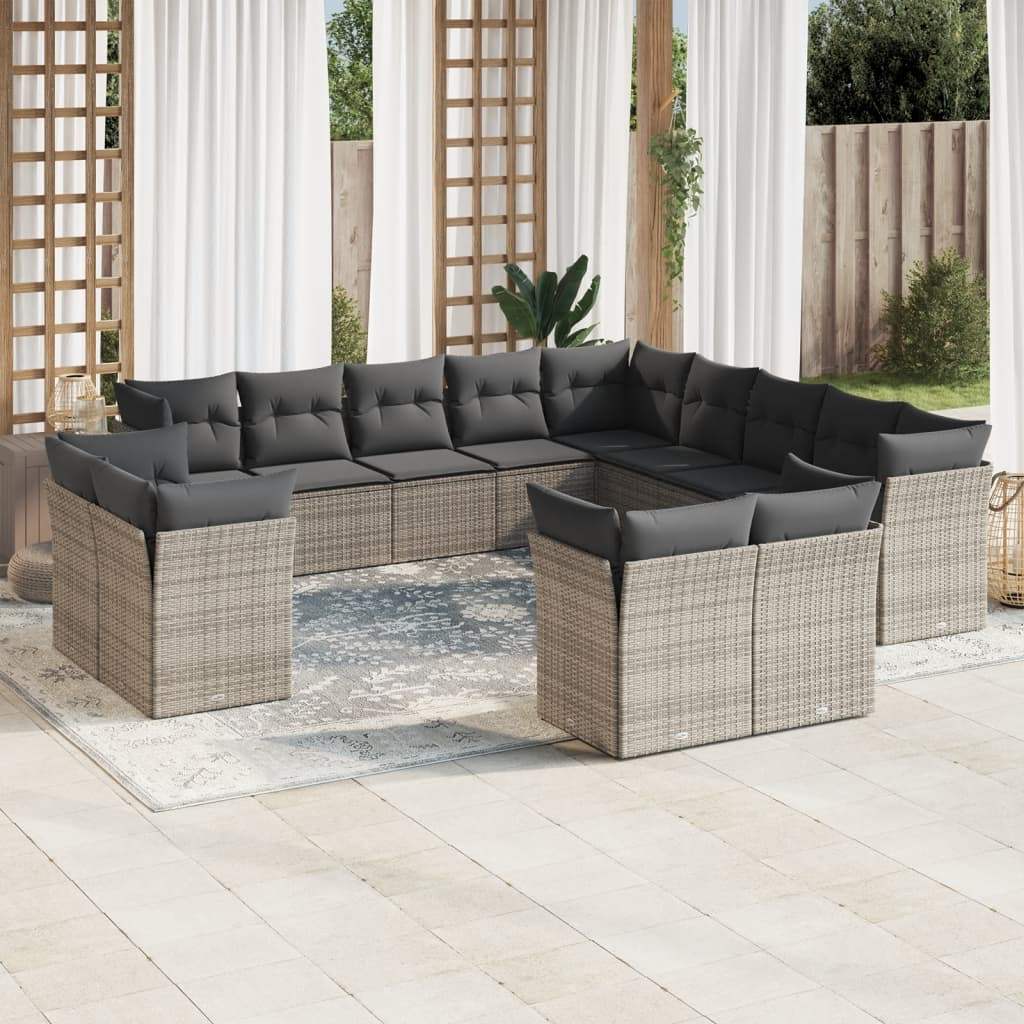 Set Divani da Giardino 13 pz con Cuscini Grigio in Polyrattan - homemem39
