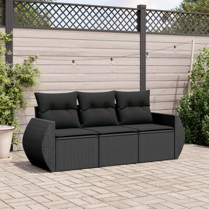 Set Divani da Giardino 3 pz con Cuscini in Polyrattan Nero - homemem39