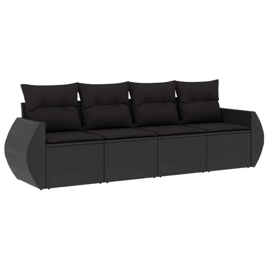 Set Divani da Giardino 4 pz con Cuscini Nero in Polyrattan - homemem39