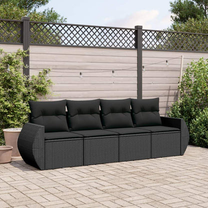 Set Divani da Giardino 4 pz con Cuscini Nero in Polyrattan - homemem39