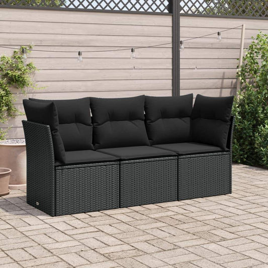 Set Divani da Giardino 3 pz con Cuscini in Polyrattan Nero - homemem39