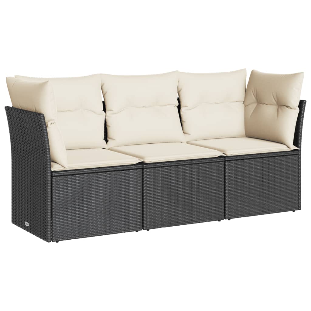 Set Divani da Giardino 3 pz con Cuscini in Polyrattan Nero - homemem39