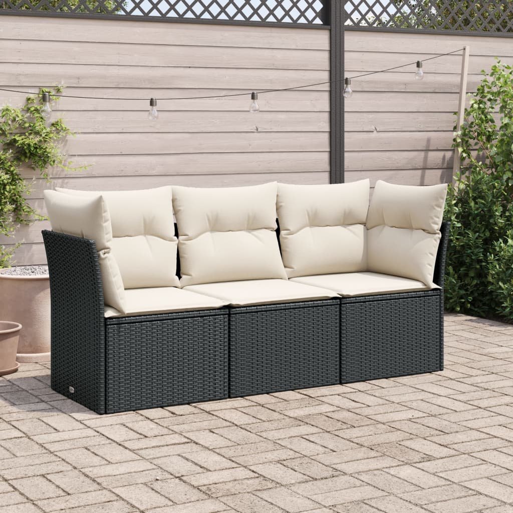 Set Divani da Giardino 3 pz con Cuscini in Polyrattan Nero - homemem39