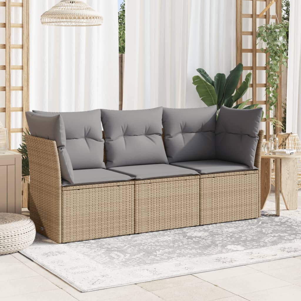 Set Divano da Giardino 3 pz con Cuscini Beige in Polyrattan - homemem39