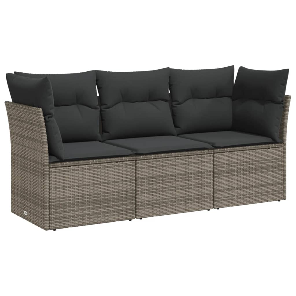 Set Divani da Giardino 3 pz con Cuscini Grigio in Polyrattan - homemem39