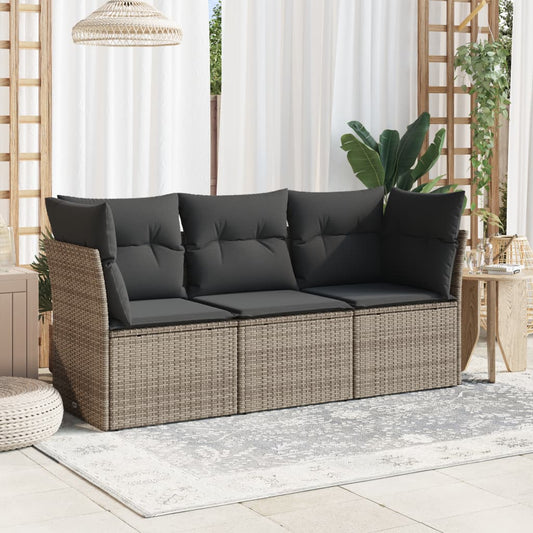 Set Divani da Giardino 3 pz con Cuscini Grigio in Polyrattan - homemem39