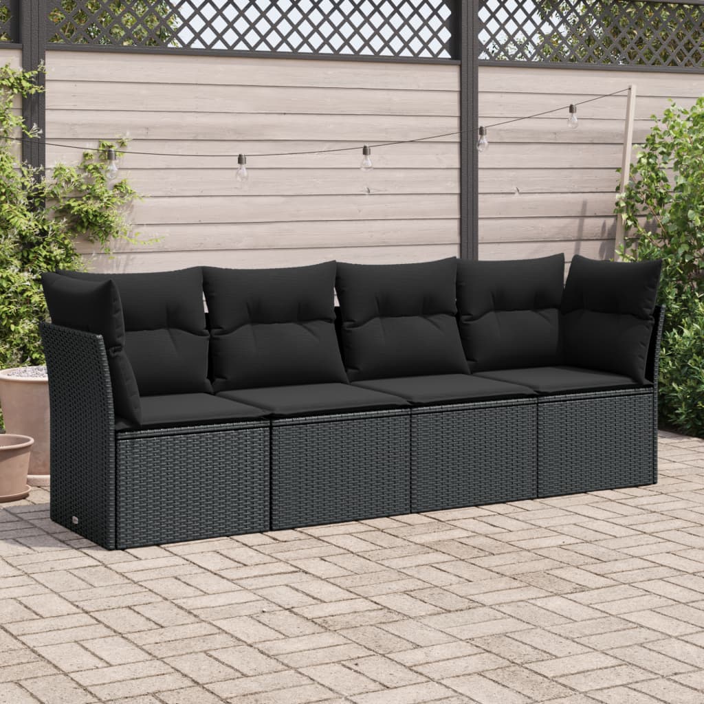 Set Divani da Giardino 4 pz con Cuscini Nero in Polyrattan - homemem39