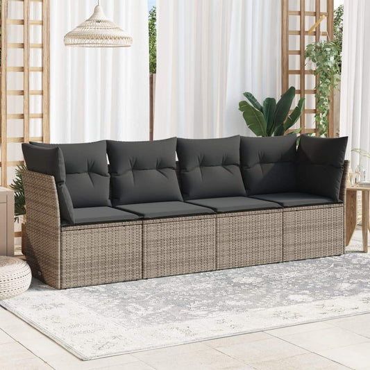 Set Divani da Giardino 4 pz con Cuscini in Polyrattan Grigio - homemem39