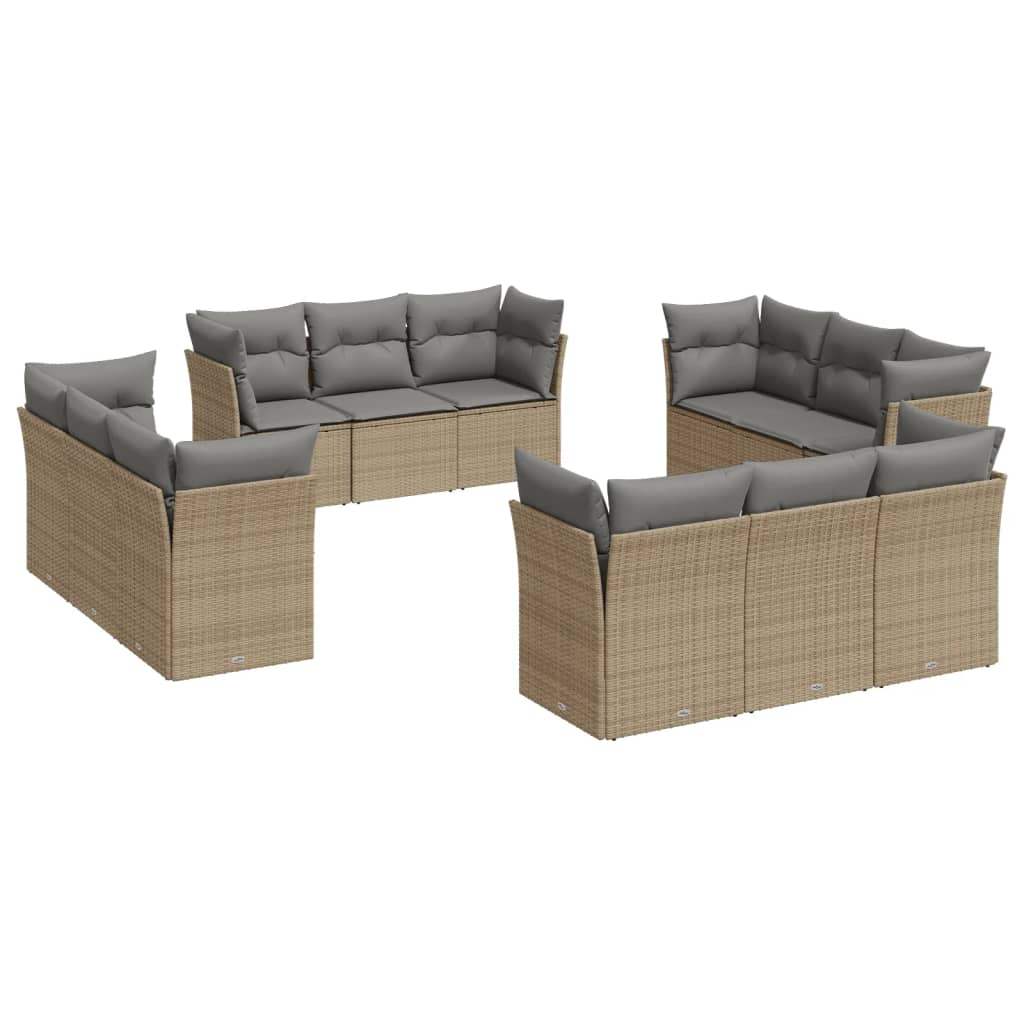 Set Divani da Giardino 12 pz con Cuscini Beige in Polyrattan - homemem39
