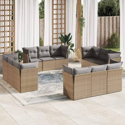 Set Divani da Giardino 12 pz con Cuscini Beige in Polyrattan - homemem39