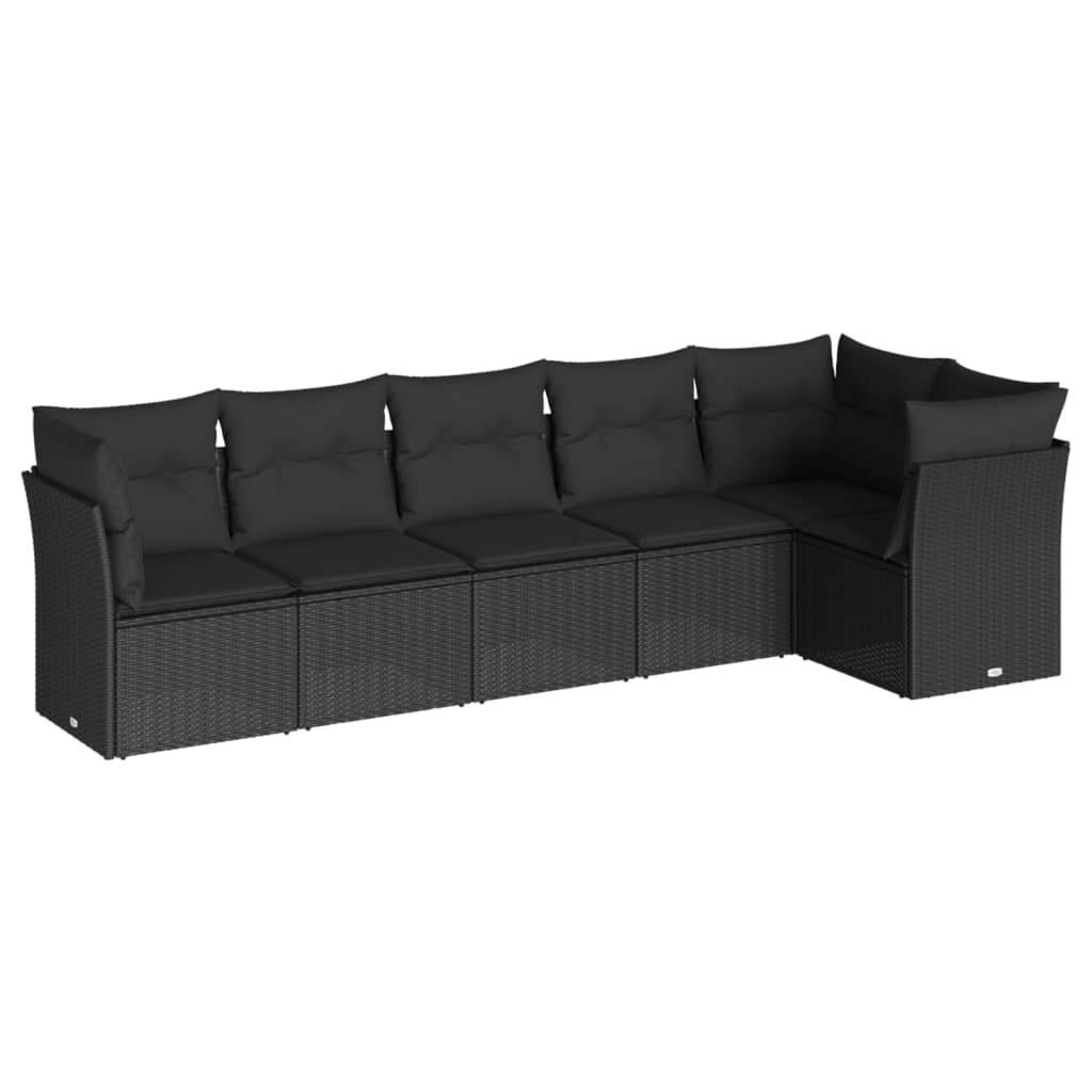 Set Divano da Giardino 6 pz con Cuscini Nero in Polyrattan - homemem39